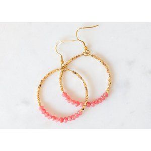 Red Jade Pink Sparkly Gold Beaded Earring Gemstone dangle hoops vacation jewelry